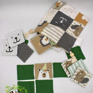 Jeu de Memory en Tissus et sa poche de rangement - Animaux rigolos