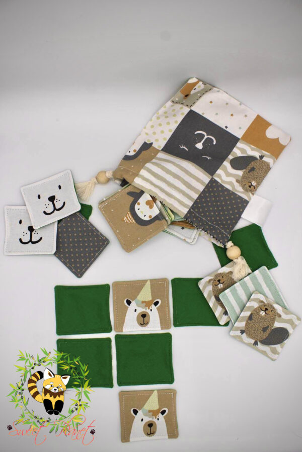 Jeu de Memory en Tissus et sa poche de rangement - Animaux rigolos